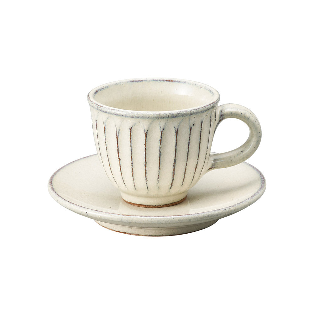 白釉彫 丸 コーヒー碗皿