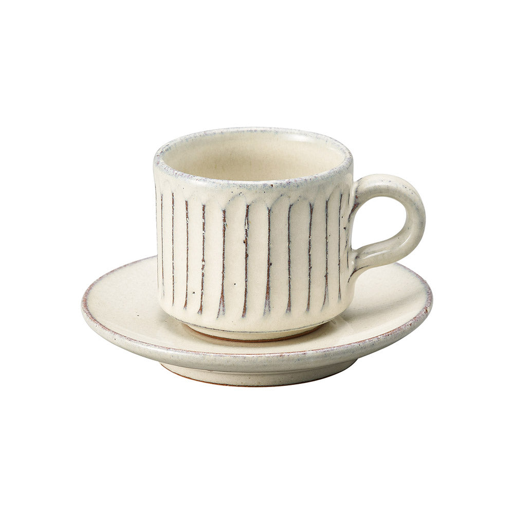 白釉彫 コーヒー碗皿