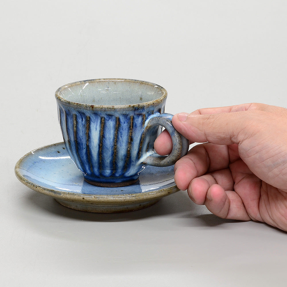 青萩彫 丸 コーヒー碗皿